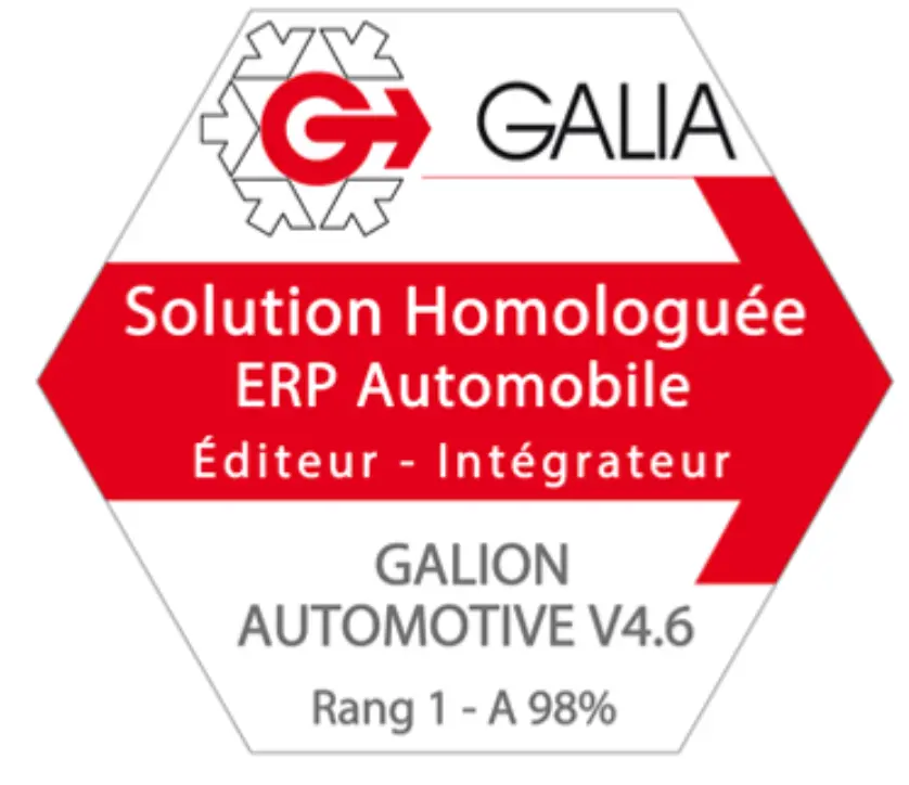 Certification GALIA pour ERP automobile Badge de certification GALIA pour solutions ERP dans l'automobile