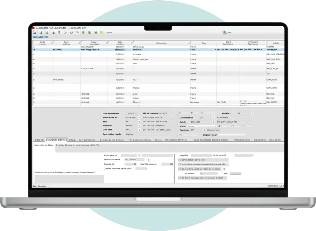 Gestion des non conformités - ERP QUALITES