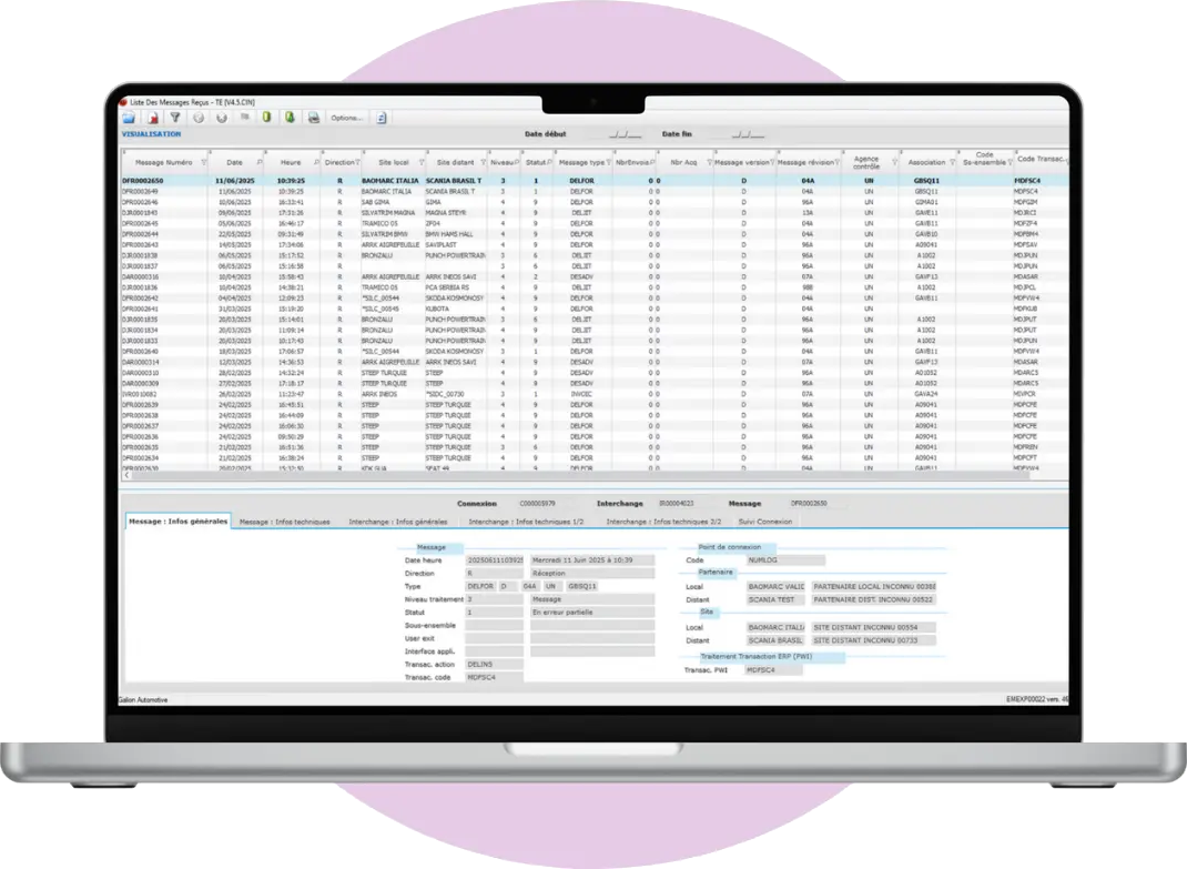 Liste des messages reçus - ERP EDI